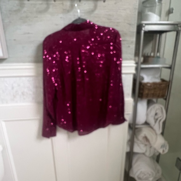 NWT new medium Anthropologie Remoe sequin button down shirt raspberry pink red - Picture 11 of 13